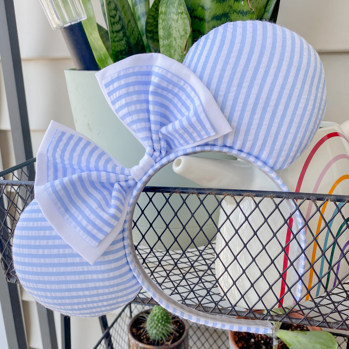 Blue Striped Seersucker Ears | Dapper Mouse Ears | Vintage