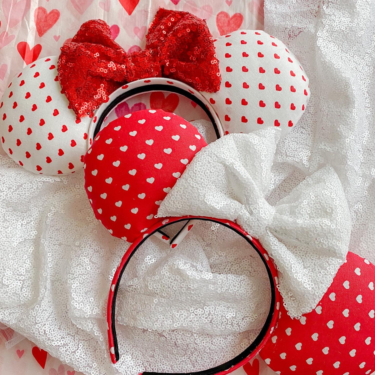 Mini White Hearts Valentine's Day Ears