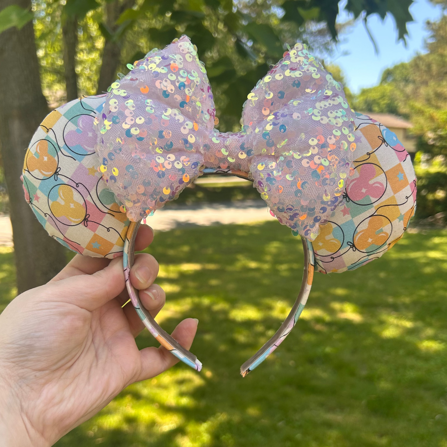 Mouse Balloon Checkerboard Mouse Ears | Theme Park Ears | School Spirit Mouse Ears