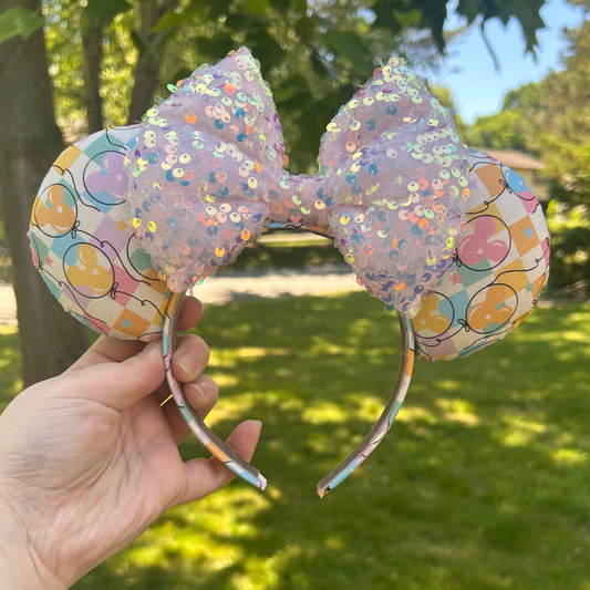 Mouse Balloon Checkerboard Mouse Ears | Theme Park Ears | School Spirit Mouse Ears